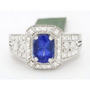 Genuine 1.15 Carats Tanzanite & Diamonds 14k White Gold Ring